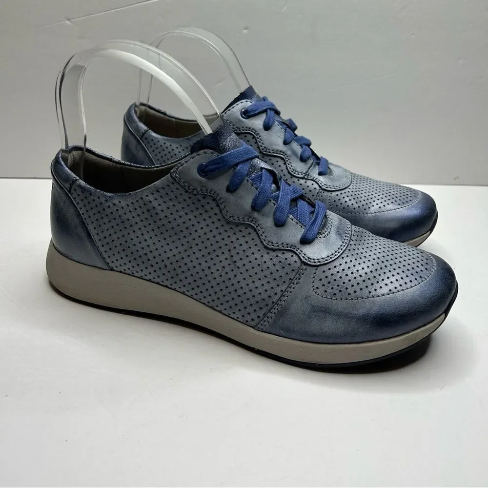 Dansko Blue leather Low-Top Sneakers shoes 38 Perforated Design